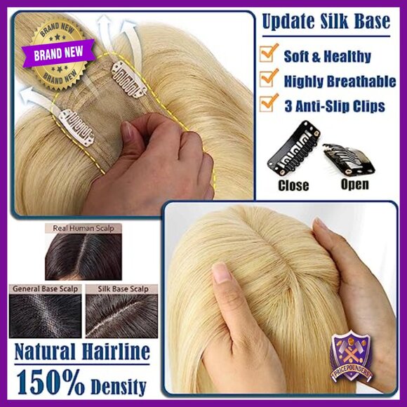 10 Inch Human Hair Topper with Bangs for Thinning Hair, Clip-In Hairpiece